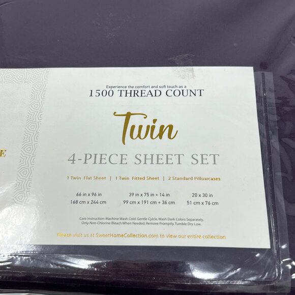 Sweet Home Collection 1500 Thread Count Twin 4-Piece Sheets Deep Pocket Purple - Picture 6 of 8